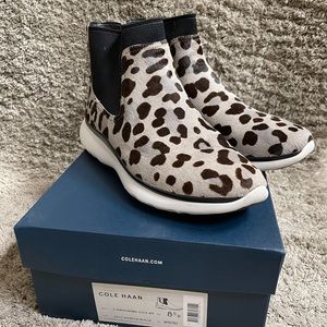 COLE HAAN ZEROGRAND leopard "fur" Chelsea boots